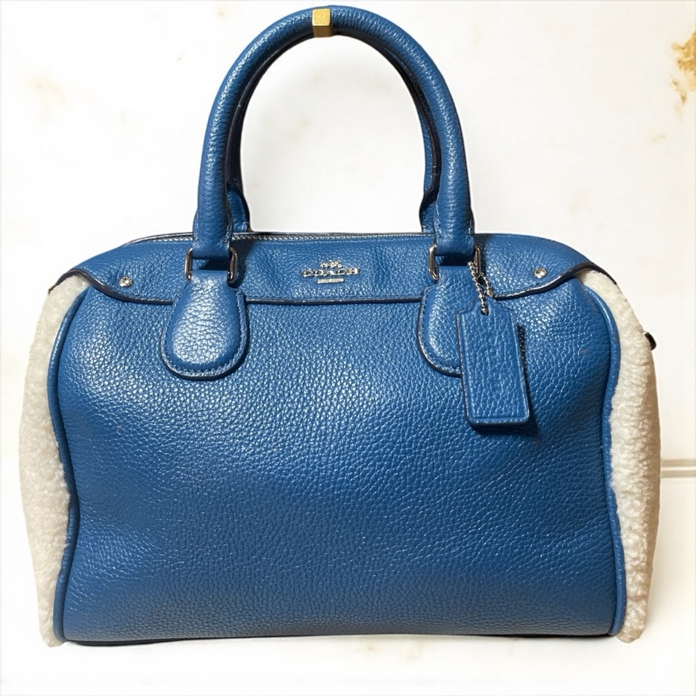 Coach Mini Bennett Slate Blue Shearling & Leather Satchel Crossbody 🧊
